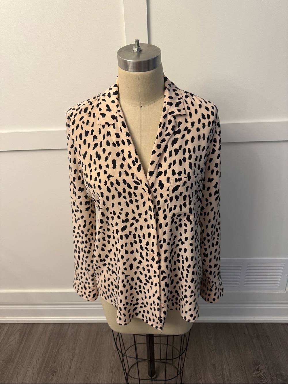 Rails Pink and Black Leopard Print Button-Down Blouse - 100% Silk